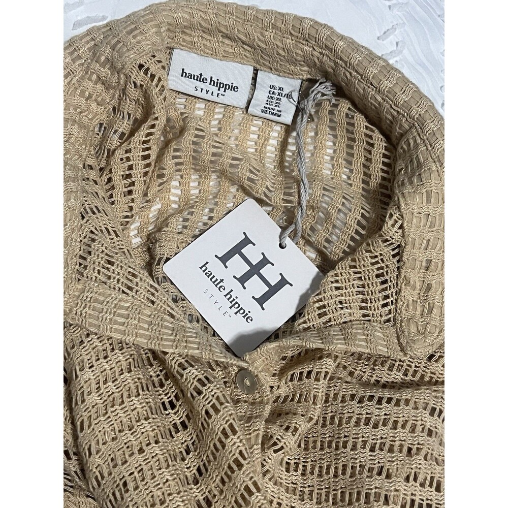 HAUTE hippie Irish‎ Cream Long Sleeve Crochet Button Front Cover Up boho NWT XL - Picture 8 of 8